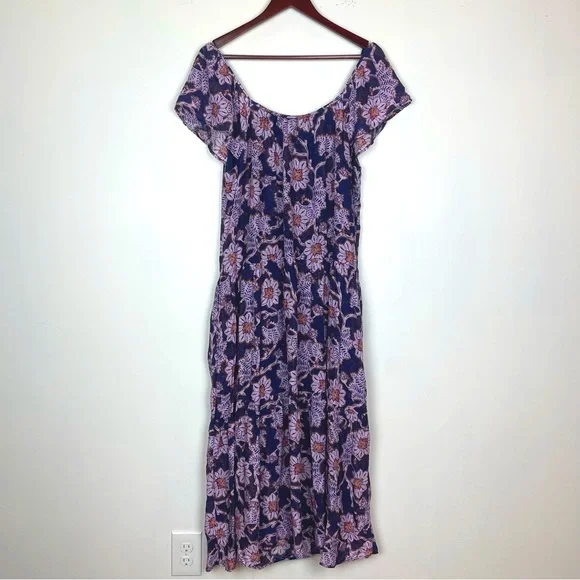 Knox Rose Womens Midi Length Floral Flutter Sleeve A Line Dress Sz Med Pink Blue - Picture 9 of 11